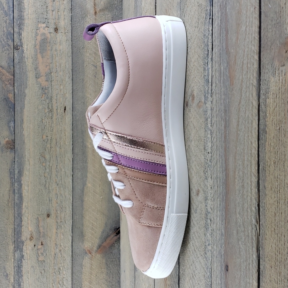 Seychelles Women's Stand Out Leather Suede Sneakers Blush Multi Stripe - Picture 5 of 9